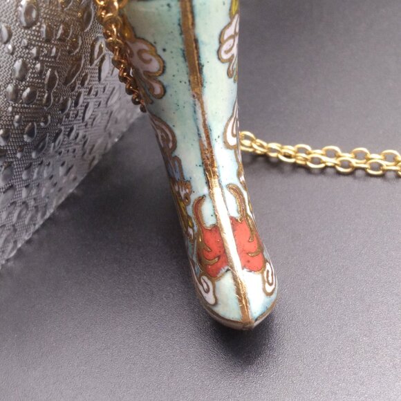 Vintage Cloisonne Gold plated Chinese Dragon Pendant & 24'' Necklace - Picture 2 of 5